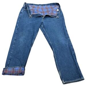 OshKosh Bgosh Mens Flannel Lined Blue Jeans Plaid Lining 44x32 Straight Denim